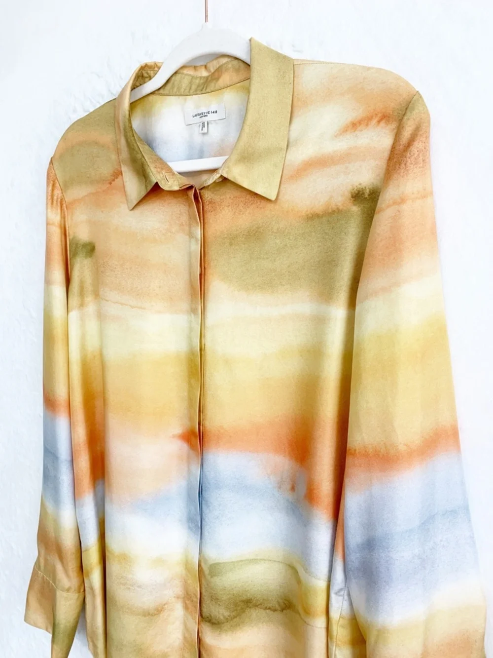 LaFayette 148 Scottie Silk Twill Horizon Print Blouse Sz XL - Picture 3 of 12